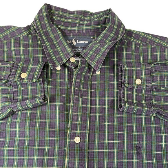 Ralph Lauren Other - Ralph Lauren 17.5 34/35 Blue/Green Plaid Yarmouth Button Down 100% Cotton Preppy
